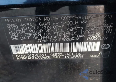 2014 Lexus Is 250 z USA, uszkodzony, nr VIN JTHBF1D29E5020944